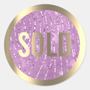 Sticker Rond Vendu Parties scintillant Purple Faux Gold Agent
