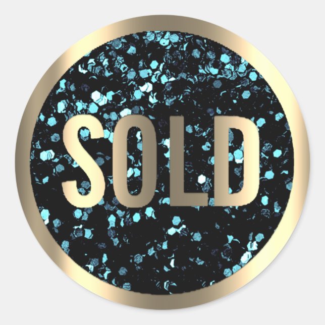 Sticker Rond Vendu Turquoise Séquin Agent immobilier métallique (Devant)