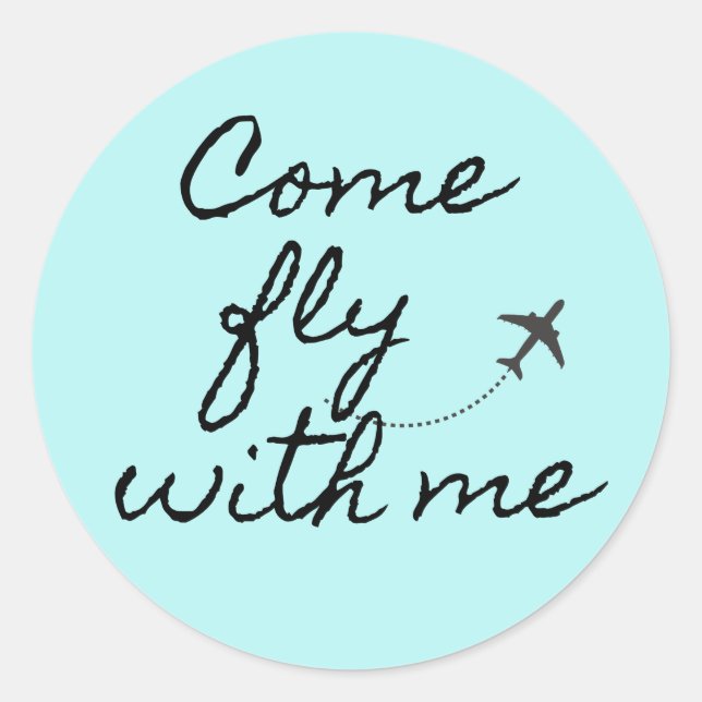 Sticker Rond Venez voler avec moi bleu/noir minimaliste (Devant)