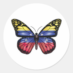 Sticker Rond Vénézuélienne papillon drapeau monarque chemise Tr