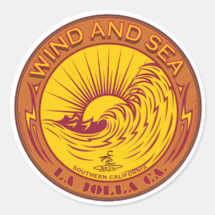 STICKER ROND VENT DE SURF ET MER LA JOLLA CALIFORNIA