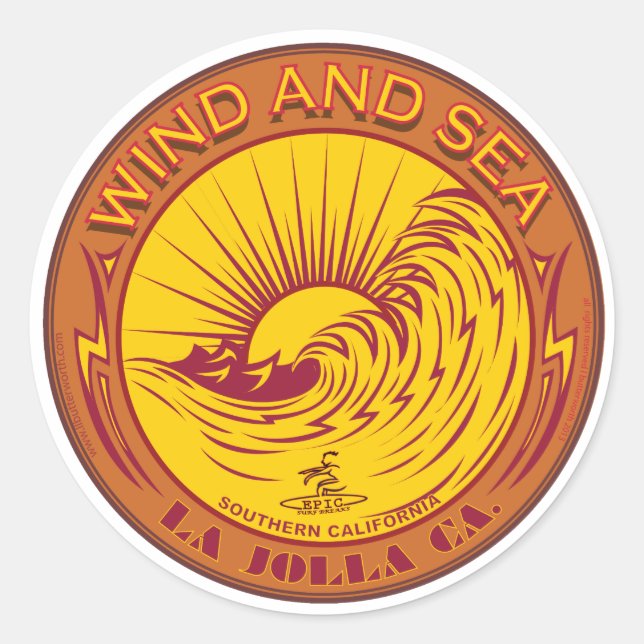 STICKER ROND VENT DE SURF ET MER LA JOLLA CALIFORNIA (Devant)