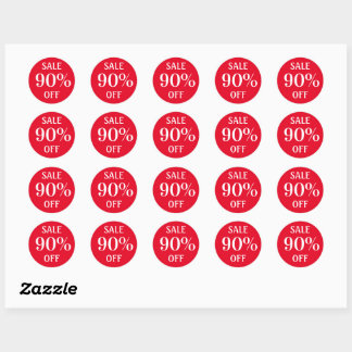 Sticker Rond Vente 90% Promo % Vente Modifier Rouge Blanc Texte