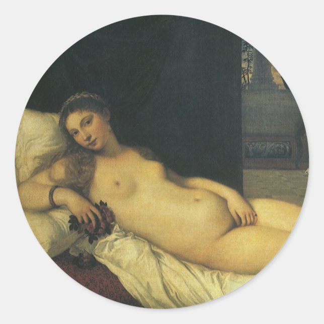 Sticker Rond Vénus d'Urbino par Titien, Art Renaissance (Devant)
