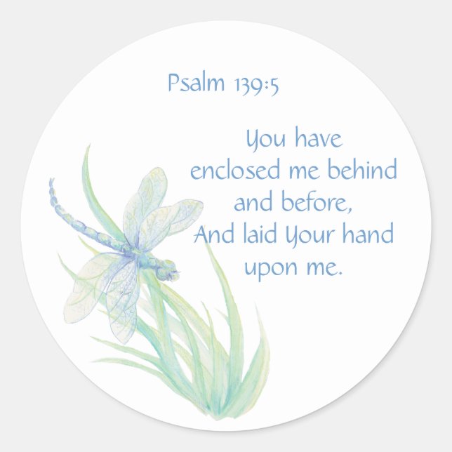 Sticker Rond Verbe de la Bible Psaume 139:5 libellule (Devant)