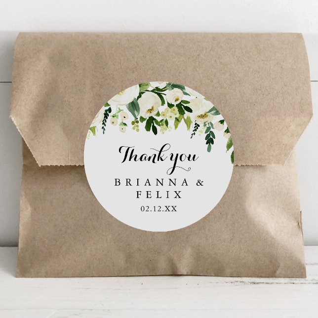 Sticker Rond Verdure Blanc Floral Merci Mariage Faveur (Créateur téléchargé)