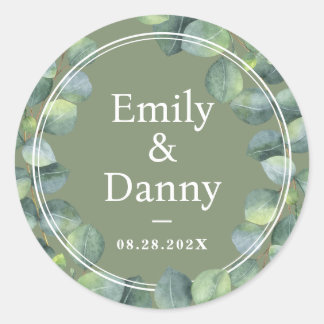 Sticker Rond Verdure Élégante Sage Vert Mariage botanique