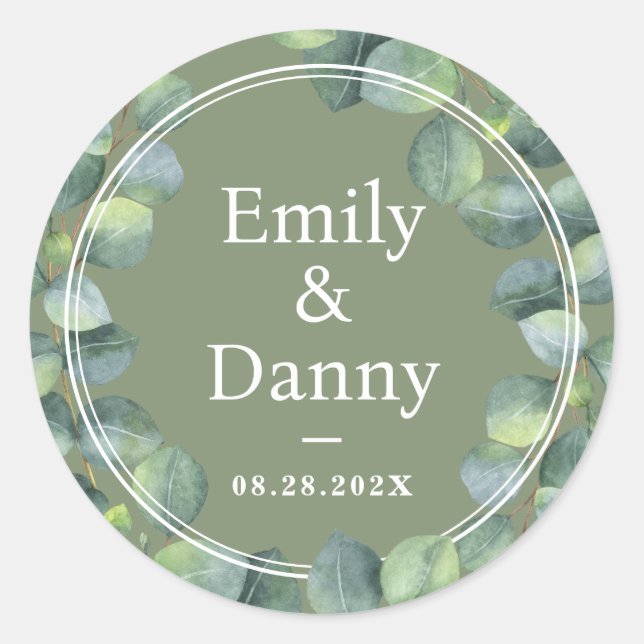 Sticker Rond Verdure Élégante Sage Vert Mariage botanique (Devant)