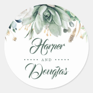 Sticker Rond Verdure et or   Mariage botanique élégant