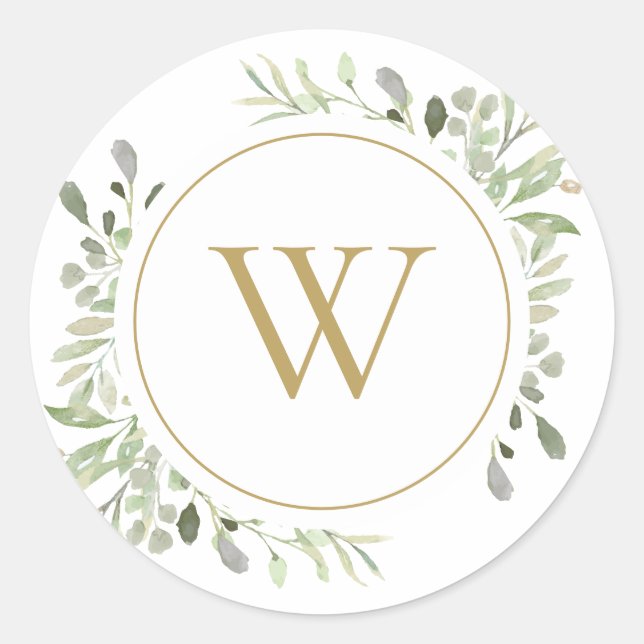 Sticker Rond Verdure Feuille Gold Monogramme initial (Devant)
