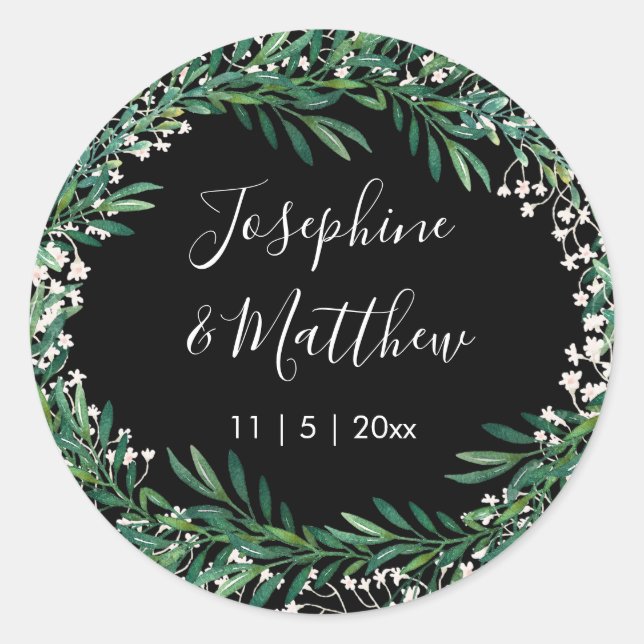 Sticker Rond Verdure & Florets Mariage noir (Devant)