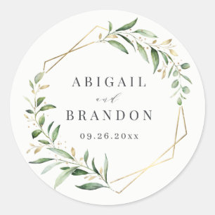 Sticker Rond Verdure moderne or géométrique Mariage rustique gé