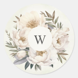 Sticker Rond Verdure rustique Blanc Floral Mariage
