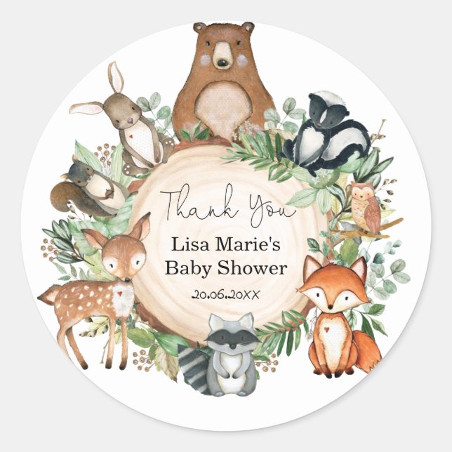 Sticker Rond Verdure rustique Bois Animaux Bébé Anniversaire (Devant)