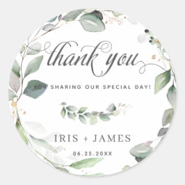 Sticker Rond Verdure rustique Foliage Mariage or Merci