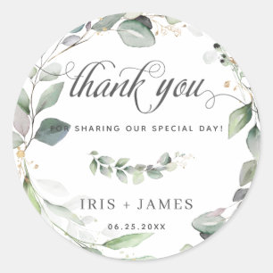 Sticker Rond Verdure rustique Foliage Mariage or Merci