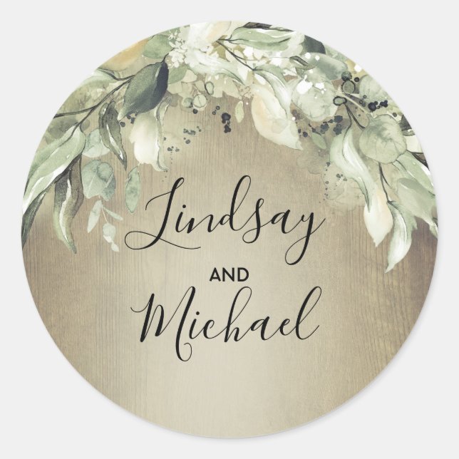 Sticker Rond Verdure rustique Pays Mariage bois (Devant)