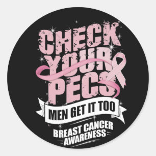 Sticker Rond Vérifiez votre Pecs Hommes Sensibilisation au canc
