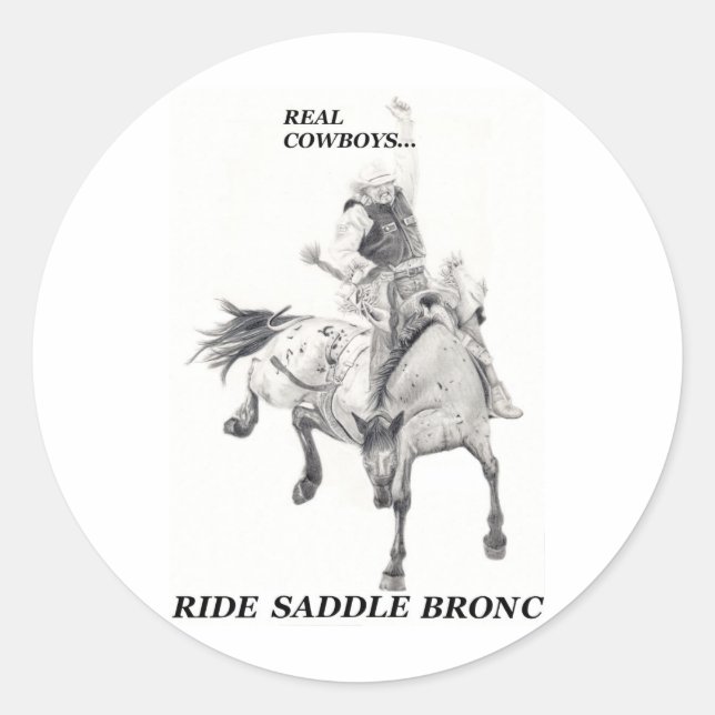 Sticker Rond Véritable Cowboys à cheval Bronc (Devant)