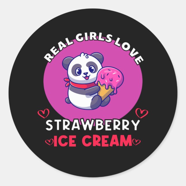 Sticker Rond Véritables Femmes Aiment Crème glacée fraise (Devant)