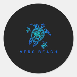 Sticker Rond Vero Beach Floride Mer Blue Tribal Turtle