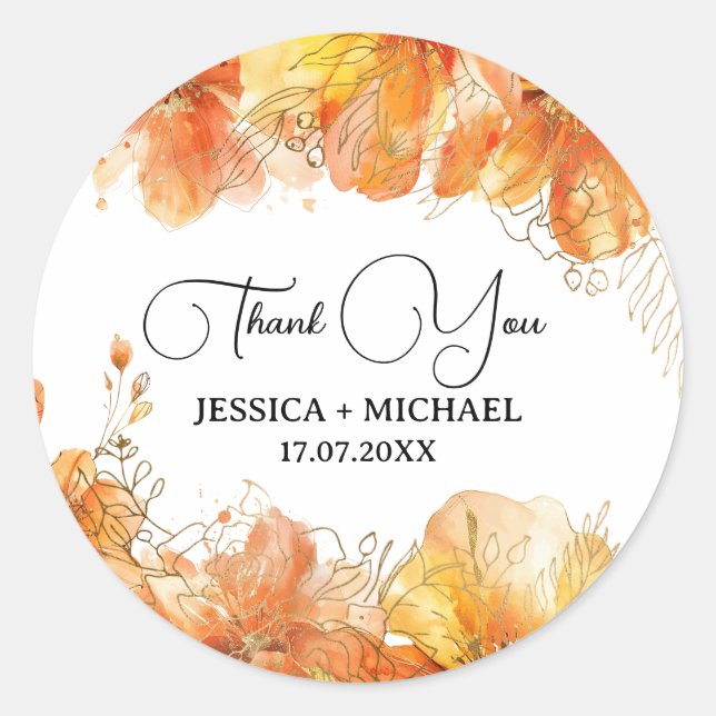 Sticker Rond Verona Sunset Blooms Gold Merci Mariage (Devant)