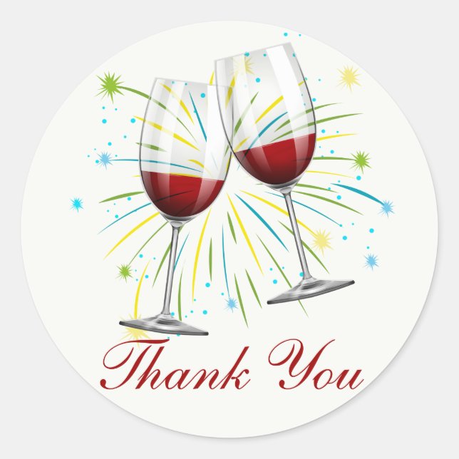 Sticker Rond Verre à vin Merci Bourgogne Mariage viticole rouge (Devant)