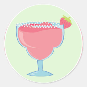 Sticker Rond Verre Cocktail rose