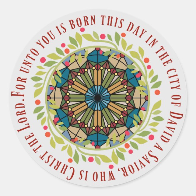 Sticker Rond Verre de Noël Wreath Luc 2:11 Verse (Devant)