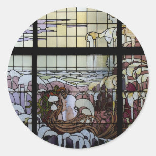 Sticker Rond Verre Jardin Art Nouveau Mer Scène