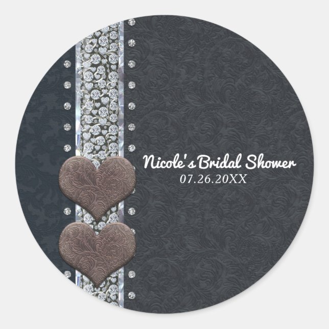 Sticker Rond Verre occidental Cuir noir & Diamants Bling Favori (Devant)