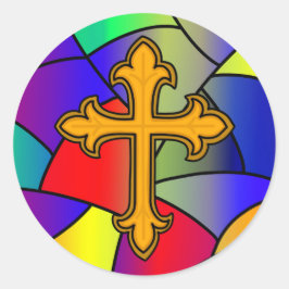 Sticker Rond Verre tendu et croix religieuse