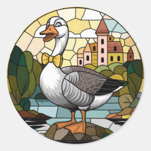 Sticker Rond Verre Tiré Art, Verre Tiré Oie Silencieuse