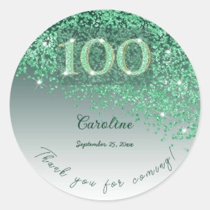 Sticker Rond Verre Vert Pailleté Glacé Merci pour mes 100 ans