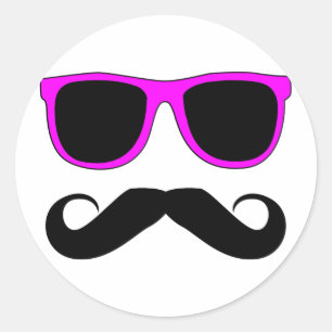 Sticker Rond Verres roses Mustache Retro