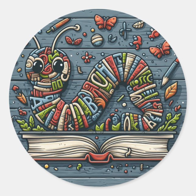 Sticker Rond Vers de livre - Art de mots mignons (Devant)