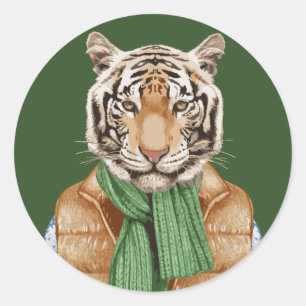 Sticker Rond Vers le bas tigre de gilet