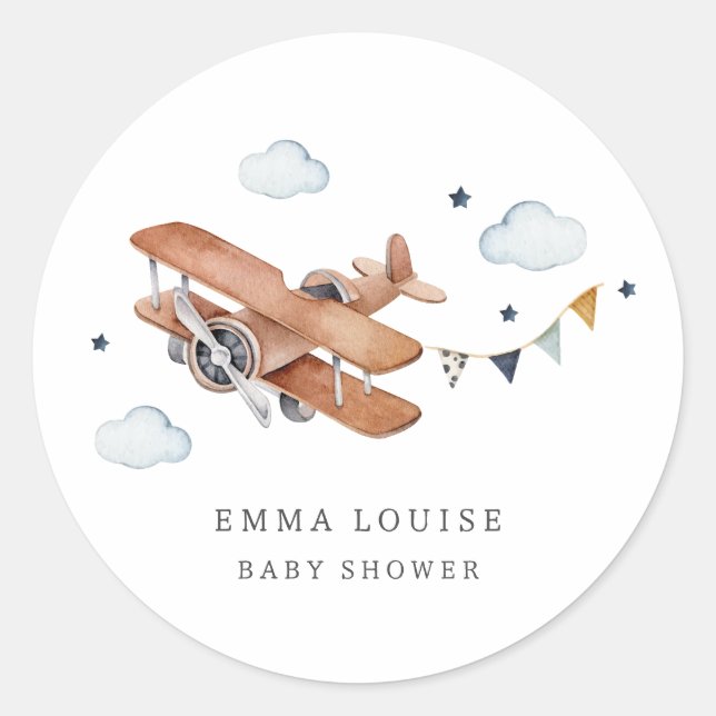 Sticker Rond Vers le haut et vers l'extérieur, Baby shower Vint (Devant)