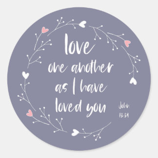 Sticker Rond Verse biblique : Amour mutuel (+ coeurs)