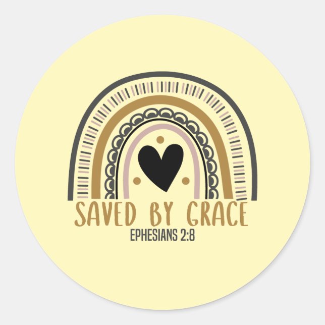 Sticker Rond Verse de la Bible - Sauvé par grâce avec Boho Rain (Devant)