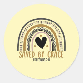 Sticker Rond Verse de la Bible - Sauvé par grâce avec Boho Rain