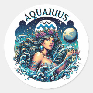 Sticker Rond Verseau Porteuse d'Eau Femme Belle Astrologie 
