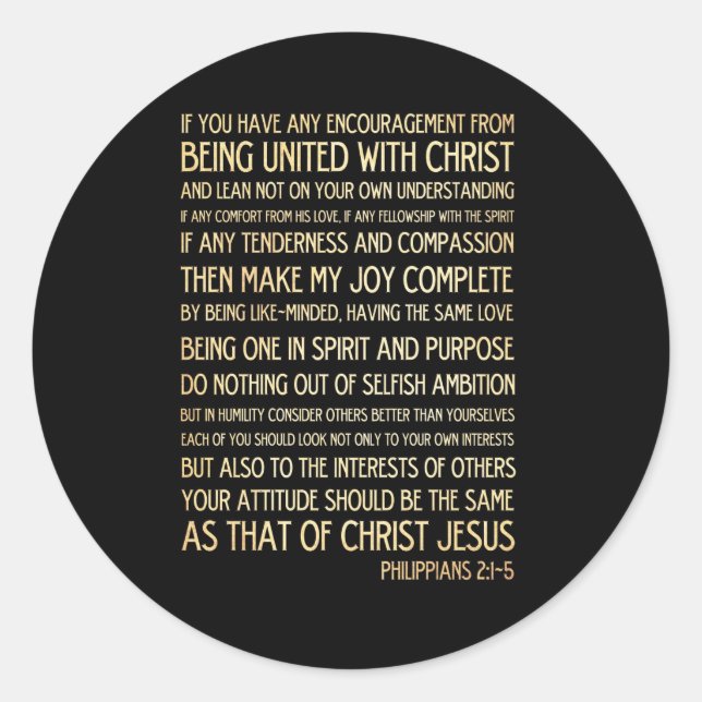 Sticker Rond Verset biblique scripturaire - Philippiens 2:1-5 (Devant)