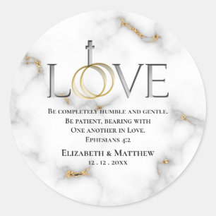 Sticker Rond Verset d'amour des Écritures Éphésiens 4:2 Mariage