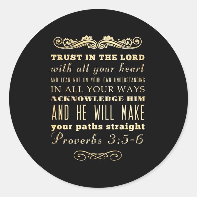 Sticker Rond Versets bibliques chrétiens - Proverbes 3:5-6 (Devant)