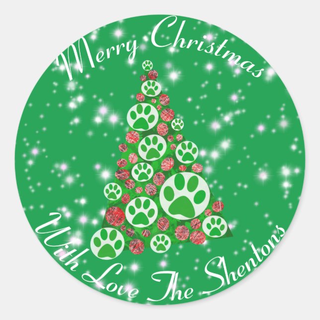 Sticker Rond Vert Animal Paw Silhouette Arbre de Noël Vert (Devant)