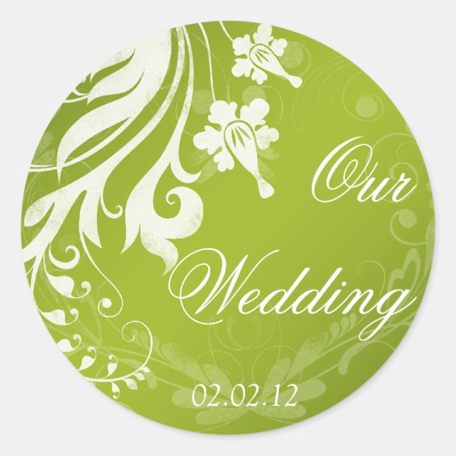 Sticker Rond Vert avec blanc Mariage floral Enveloppe Sceau (Devant)