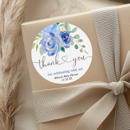 Sticker Rond Vert bleu blanc fleuri merci