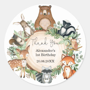 Sticker Rond Vert Bois Bébé Animaux Anniversaire Faveurs