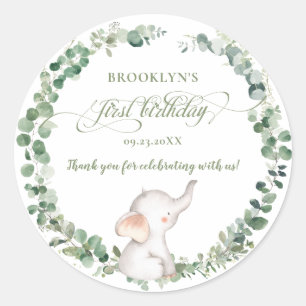 Sticker Rond Vert Eléphant Chic Genre Neutre 1er Anniversaire